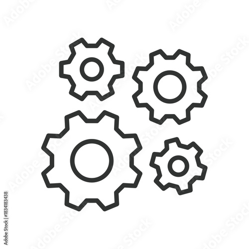 Gear mechanism icon in line design. gears, rotation, engineering, structure, system, configuration, process on white background vector. mechanical concept editable stroke icon