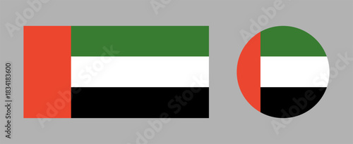 Flag of United Arab Emirates circle, rectangle. National flag of UAE. United Arab Emirates rectangular, round flag set.