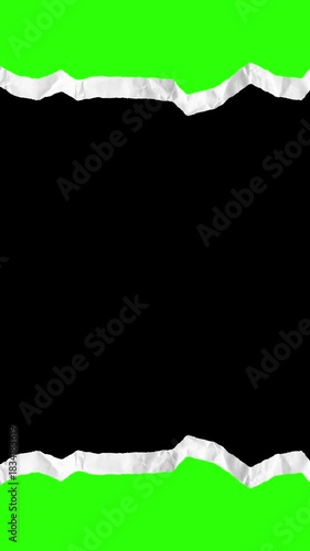 4K Smooth Wave Torn Paper Border Opening on green screen