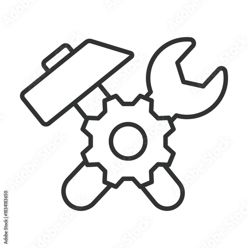 System maintenance icon in line design. tools, wrench, hammer, gear, repair, engineering, control on white background vector. maintenance system editable stroke icon