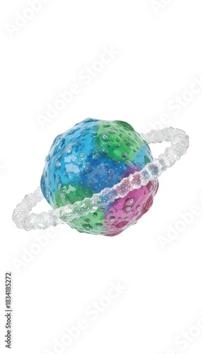 Whimsical planet with glitter ring, perfect for children's books, fantasy art, or playful designs. Spark imagination and cosmic dreams with vibrant hues.