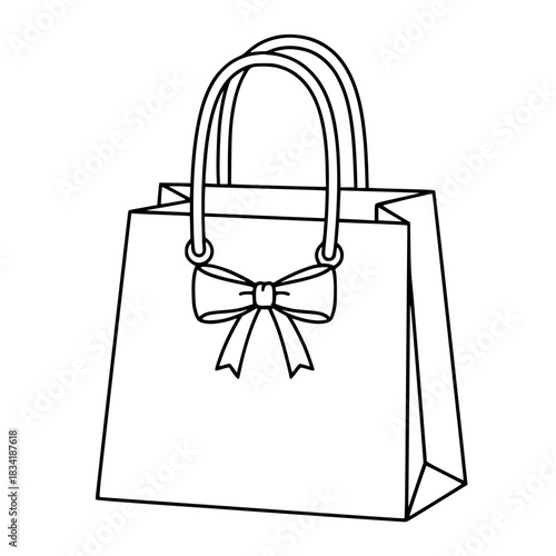 Paper Shopping Bag with Bow Ribbon Outline Icon