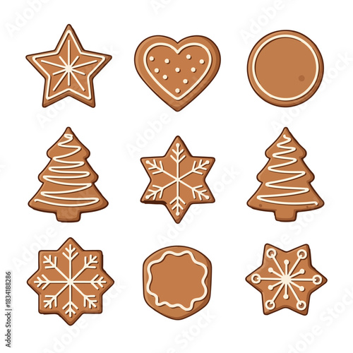 Vector set of assorted Christmas cookies – stars, hearts, trees, snowflakes
