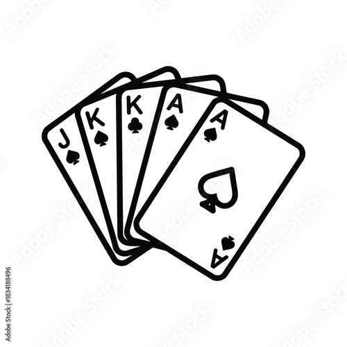 Black Outline Playing Cards Hand with Aces, Kings, Jack Spades & Clubs