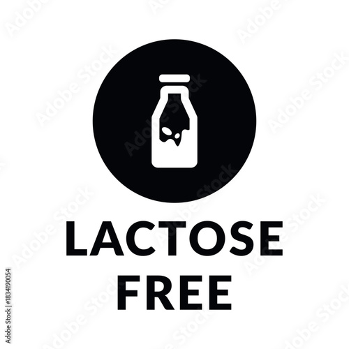 Lactose Free or Milk Free Vector Flat Icon Design on White Background. Allergen Free Circle Shape Sign. Organic Food Label Illustration with Drop for Web, Packaging.	