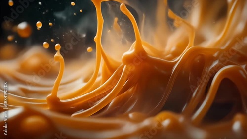 Closeup of swirling glossy caramel in motion