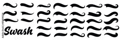 Sporty swirling tail icon in flat line set. football, baseball typography swashes Texting tail for lettering or old varsity sport logo vector for apps or web retro isolated on transparent background