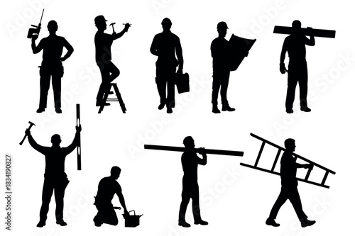 Handyman Silhouette Set - Collection of Workers and Repair Technicians