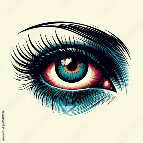 Illustration of eyes with curly eyelashes