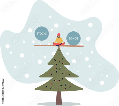 Stocks vs bonds in investment asset allocation, risk assessment portfolio or expected return in long term mutual funds, pension fund concept,life and employment of people.