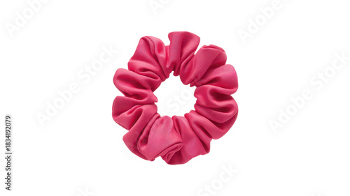 Vibrant pink scrunchie with textured fabric on transparent background
