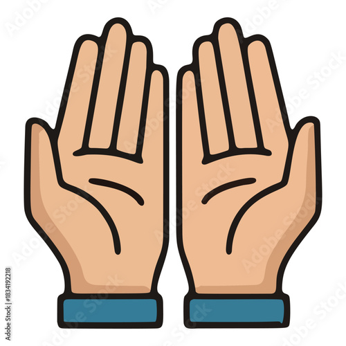 A simple cartoon icon of two open hands held up together in a gesture of prayer.