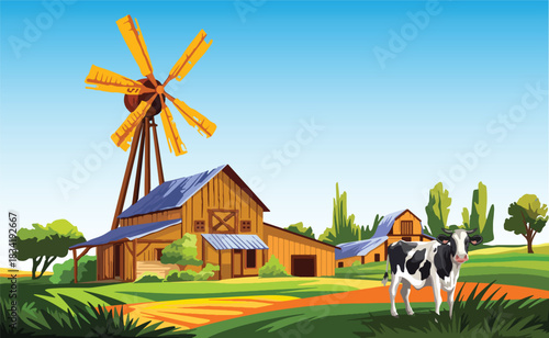 cow panorama icon art design vector