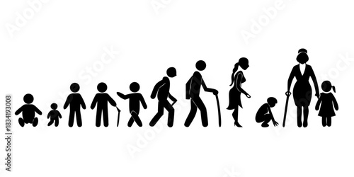 silhouette of Life cycles of man and woman from baby to senior age vector. ICON
