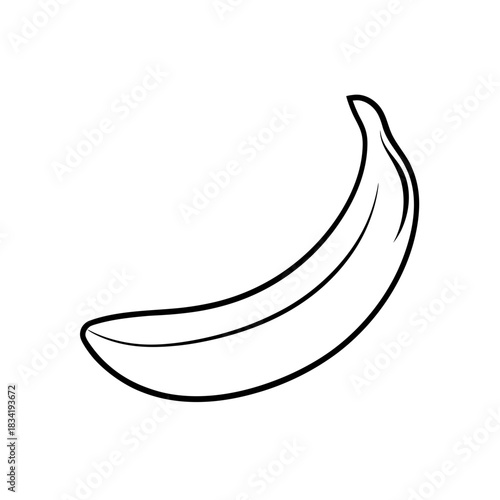 Illustration of a single banana in black outline on transparent background silhouette