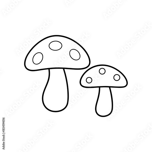 Two outlined mushrooms with circular patterns on top on transparent background silhouette