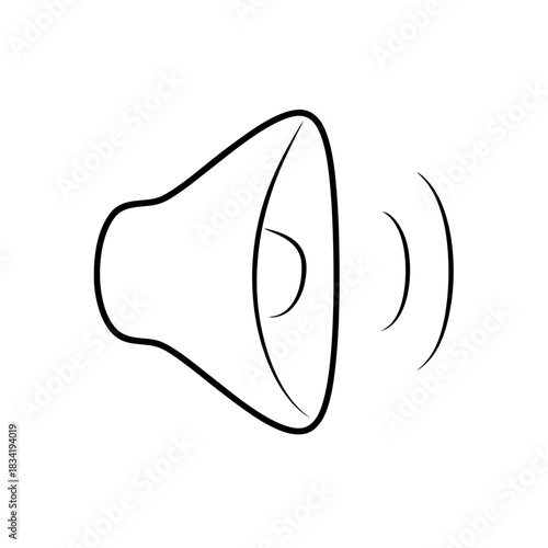 Outline illustration of a speaker with sound waves on transparent background silhouette