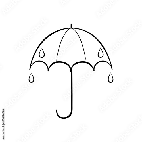 Simple umbrella outline with falling raindrops art on transparent background silhouette