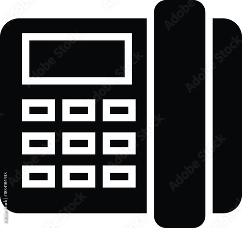  Landline telephone icon with keypad and receiver, office communication device vector for contact, hotline, support and business use with transparent background