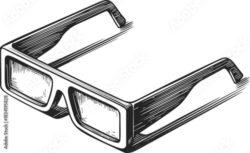 3D glasses sketch hand drawn retro style rectangular frame. Vector illustration