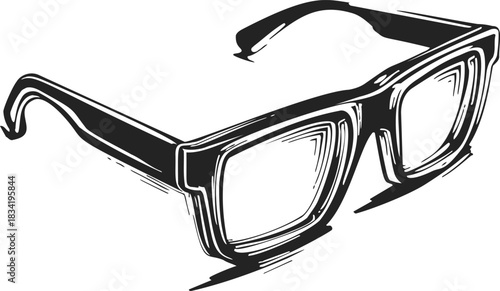 Black eyeglasses sketch hand drawn style with thick rectangular frames. Vector illustration