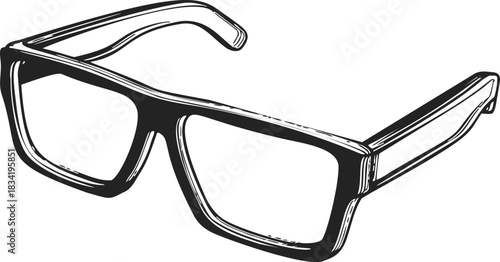 Eyeglasses sketch hand drawn style with thick square black frames. Vector illustration