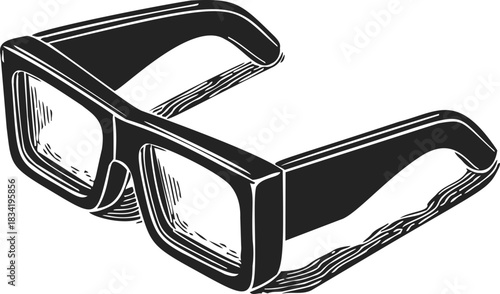 Black glasses sketch hand drawn style with thick rectangular frames. Vector illustration