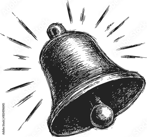 Bell sketch hand drawn style with ringing lines and detailed shading. Vector illustration