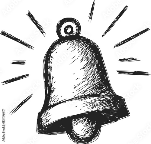 Bell sketch hand drawn ringing with sound lines. Vector illustration