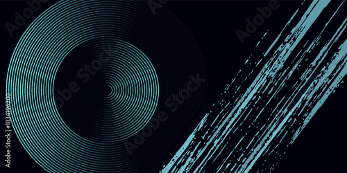 Blue abstract background with glowing circles. Swirl circular lines pattern. Geometric spiral. Twirl element. Modern graphic design. Futuristic technolog