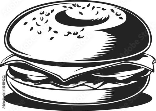 Burger sketch hand drawn style with cheese and lettuce layers. Vector illustration