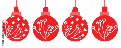 Decorative Christmas baubles set featuring festive symbols, stars, and snowflakes for winter design use