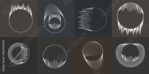 Abstract visual harmony of circles and curved lines , perfect for digital branding. Linear circular art with balanced curves ideal for posters, packaging and web design. Vector rotational shapes set.