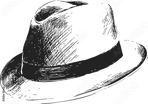 Fedora hat sketch hand drawn style with wide brim and ribbon band. Vector illustration