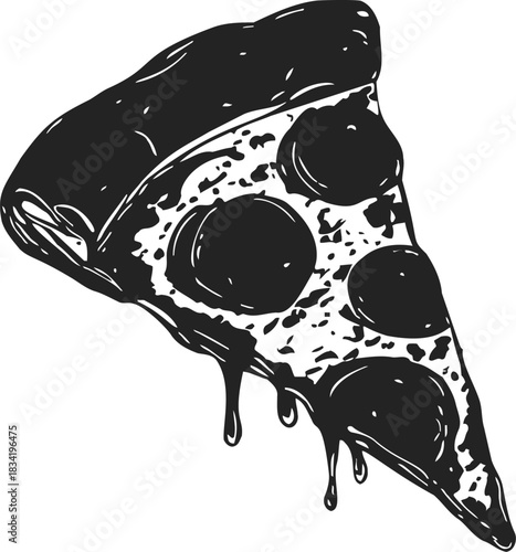Pizza slice sketch hand drawn with melting cheese and pepperoni. Vector illustration