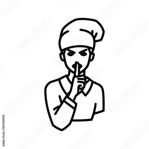Chef Shushing with Finger on Lips - Line Art Icon