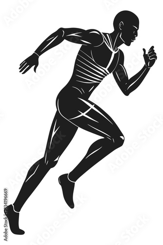 Dynamic silhouette of a muscular male athlete in full sprint motion