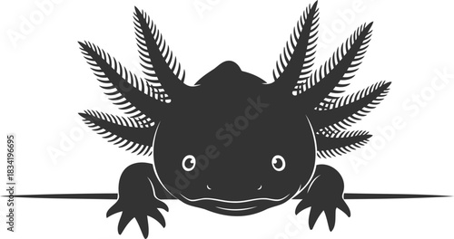 Adorable axolotl peeking over border graphic design