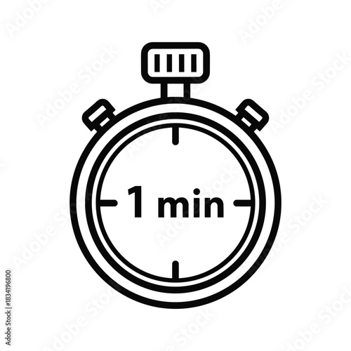 Stopwatch 1 Minute Timer Icon - Outline Black and White Time Measurement Symbol