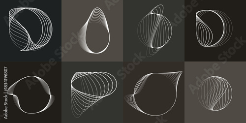 Abstract visual harmony of circles and curved lines , perfect for digital branding. Linear circular art with balanced curves ideal for posters, packaging and web design. Vector rotational shapes set.