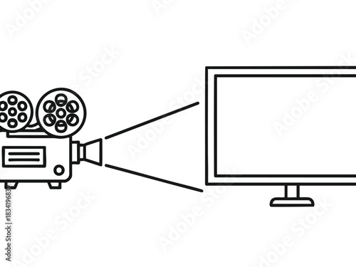 Film Projector Casting Beam onto Screen