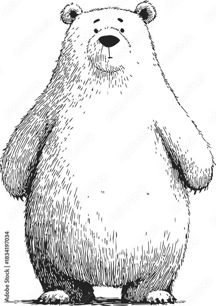 Obraz premium Bear standing upright, sketch hand drawn style, simple black and white line art. Vector illustration
