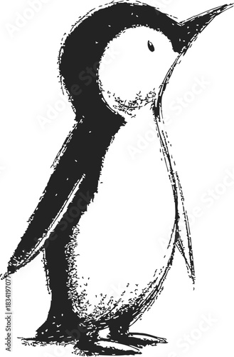 Penguin sketch hand drawn standing side view with textured details. Vector illustration