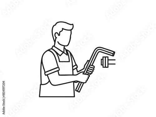 Mechanic Repairing Pipe with Adjustable Wrench