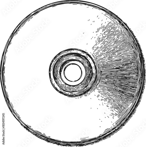 CD disc sketch hand drawn style with detailed lines. Vector illustration