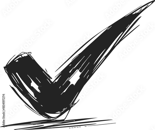Check mark sketch hand drawn bold black tick isolated on white. Vector illustration