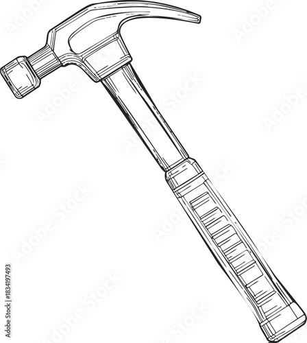 Claw hammer sketch hand drawn tool with detailed handle and metal head. Vector illustration