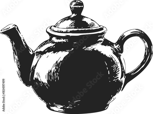 Teapot sketch hand drawn classic ceramic kettle with lid and handle. Vector illustration