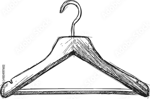 Clothes hanger sketch hand drawn wooden style isolated on white background. Vector illustration