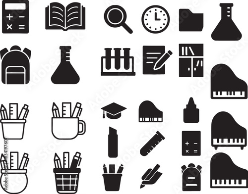 set of vector icons of study tools and study materials